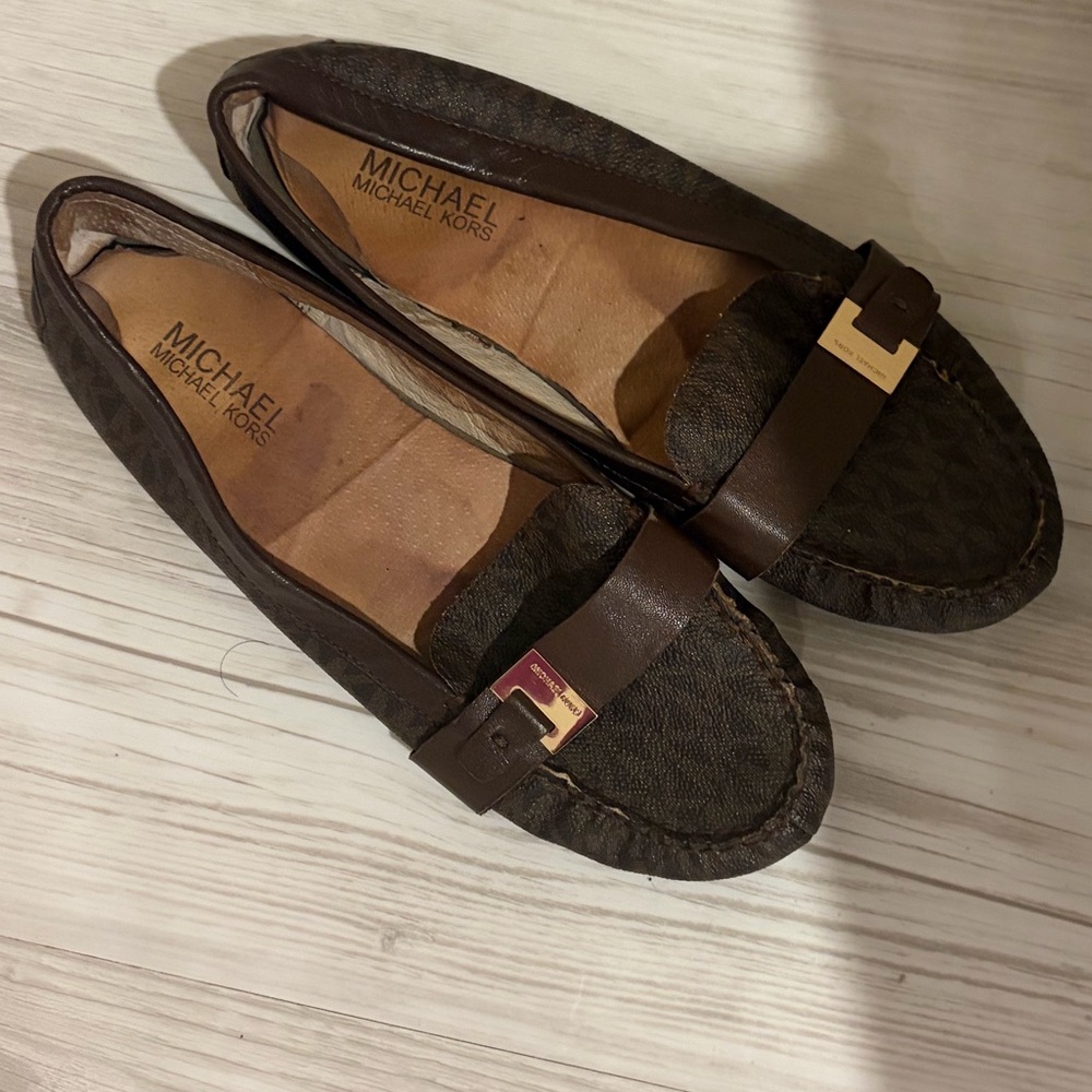 Michael Kors Dark Brown Flats with Gold Accent